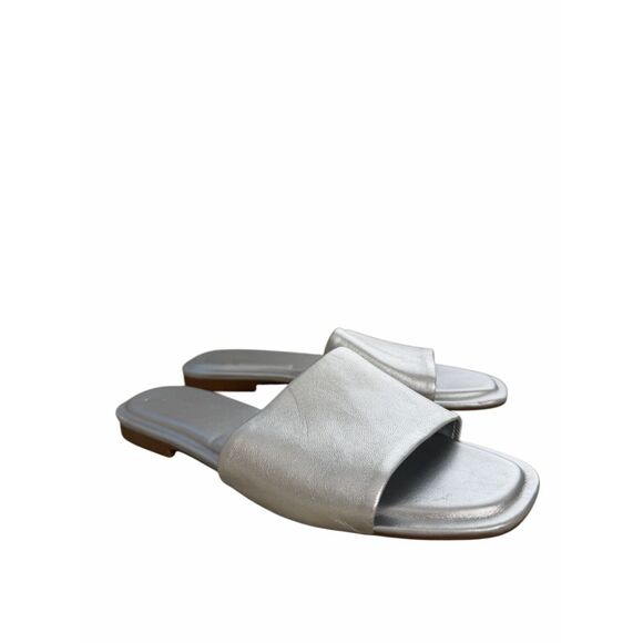 Nordstrom Caryl Slide Sandal Silver Size 6 Leather Sandals - Picture 2 of 7